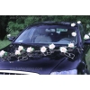 Decoration voiture de mariés roses pêche et le coeur