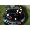 Décoration florale voiture mariage rouge et blanc