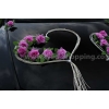 Décoration voiture balai - Coeur en rotin et roses rose