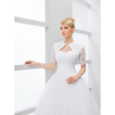 Bolero veste de mariée en satin et dentelle manches 1/2