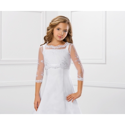 Boléro dentelle laçage dans le dos fille cérémonie enfant manches mi-longues