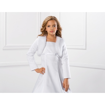 Boléro fourrure avec manches en satin cérémonie communion mariage