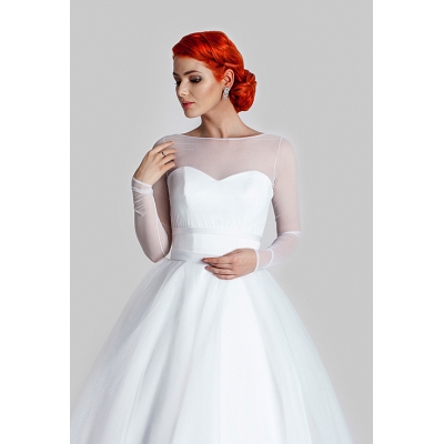 Boléro mariage manche longe en stretch tulle Fermeture dos en boutons