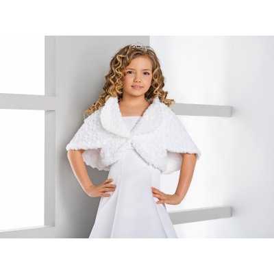 Cape avec manches fille pour communion fausse fourrure