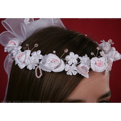 Blanc et rose couronne communion fille