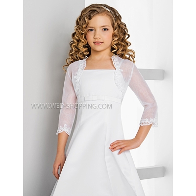 Boléro communioin en organza et dentelle manches longues