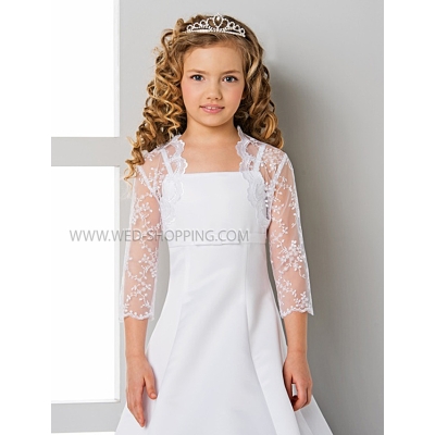 Boléro enfant en dentelle cortege mariage manches 2-3 longues