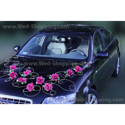 Décoration voiture mariage Bourgogne roses