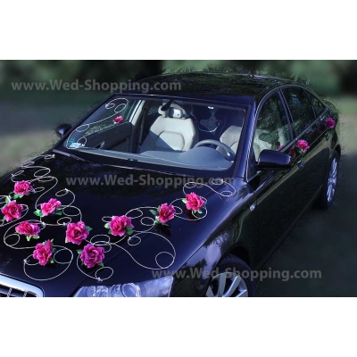 Décoration voiture mariage Bourgogne roses