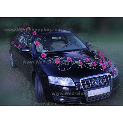 Décoration voiture mariage Bourgogne roses