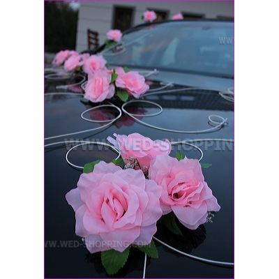 Decoration pour voiture de mariage rosé pâle roses
