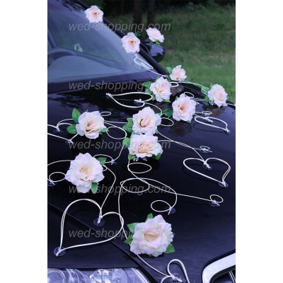 Decoration voiture de mariés roses LEMON et le coeur