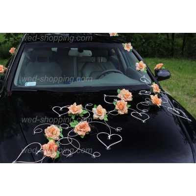 Decoration voiture de mariés roses SALMON et le coeur