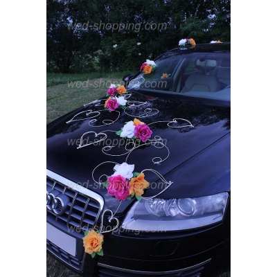 Décoration voiture de mariage Blanc - Orange - Bourgogne