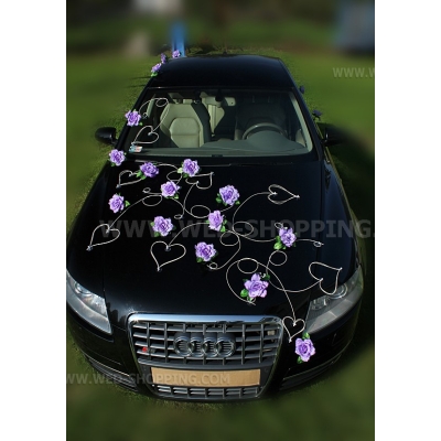 Roses violet clair cœur decoration voiture mariage