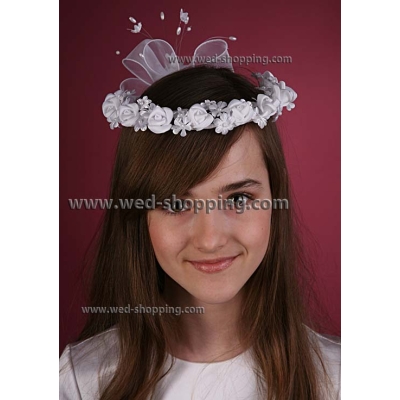 Couronne de communion ronde blanche ruban organza