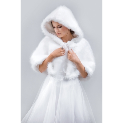 Étole mariage avec capuche fausse fourrure loup