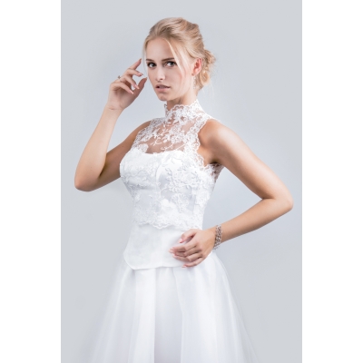 Col haut Bolero Dentelle veste de mariage  sans manches broderie de dentelle boutons fixation