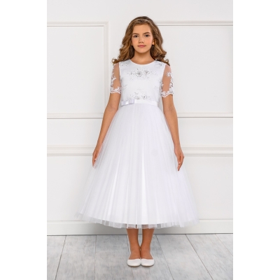 Robe de communion dentelle avec manches en dentelle 12 ans