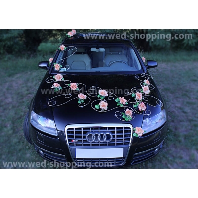 Décoration voiture mariage Salmon roses