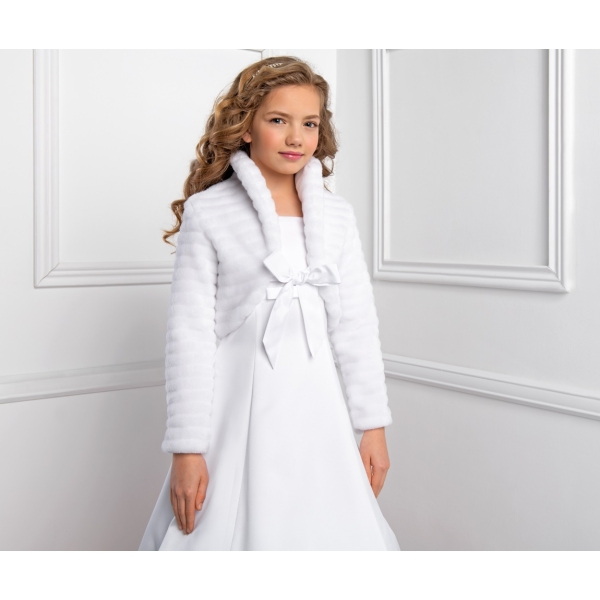 Boléro fille fausse fourrure et nœud Première Communion