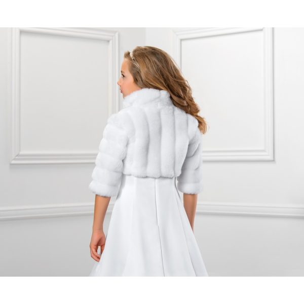 manches 2/3 col montant veste fausse vison Communion fille