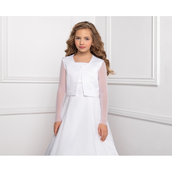 Boléro satin avec manches en tulle cérémonie communion mariage