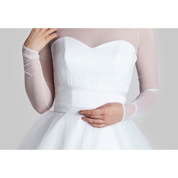 Boléro mariage manche longe en stretch tulle Fermeture dos en boutons