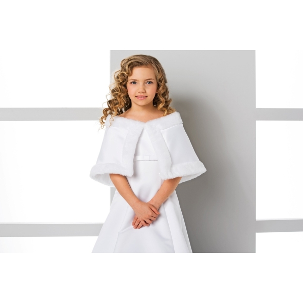 Cape Première communion satin et fausse fourrure fille