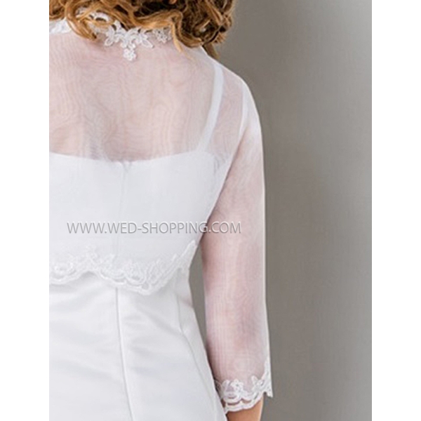 Boléro communion en organza et dentelle manches longues