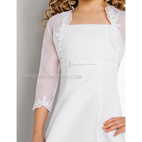 Boléro communion en organza et dentelle manches longues