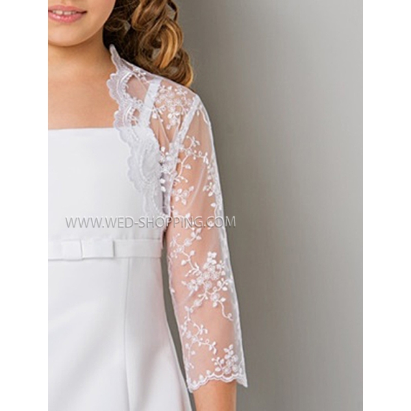 Boléro enfant en dentelle cortege mariage manches 2-3 longues