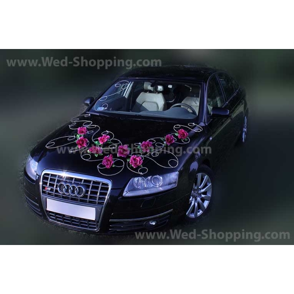 Décoration voiture mariage Bourgogne roses
