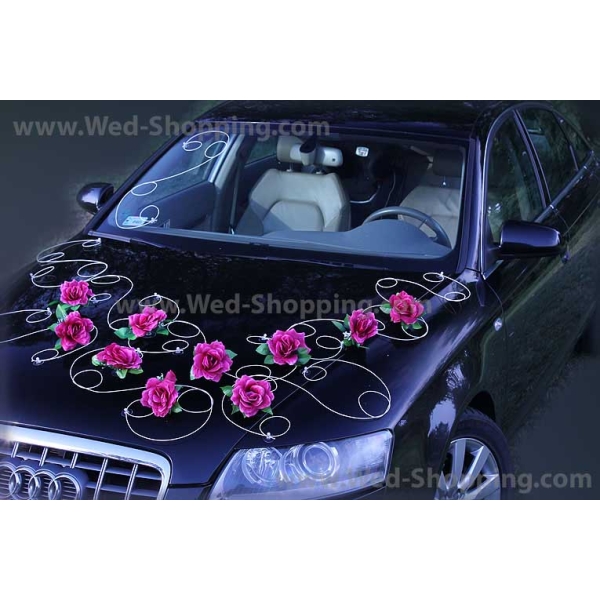 Décoration voiture mariage Bourgogne roses