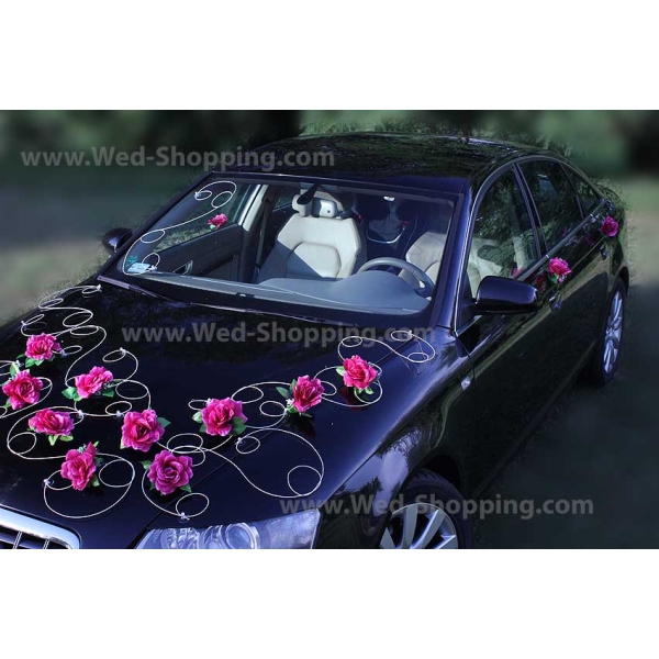 Décoration voiture mariage Bourgogne roses