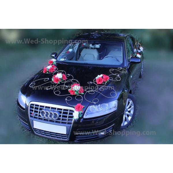 TOP HERZE Décoration Voiture Mariage - Cœurs Rotin Et Roses - Kit Complet Avec Ventouses