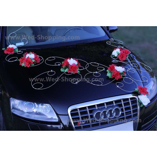 décoration voiture mariage rouge et blanc