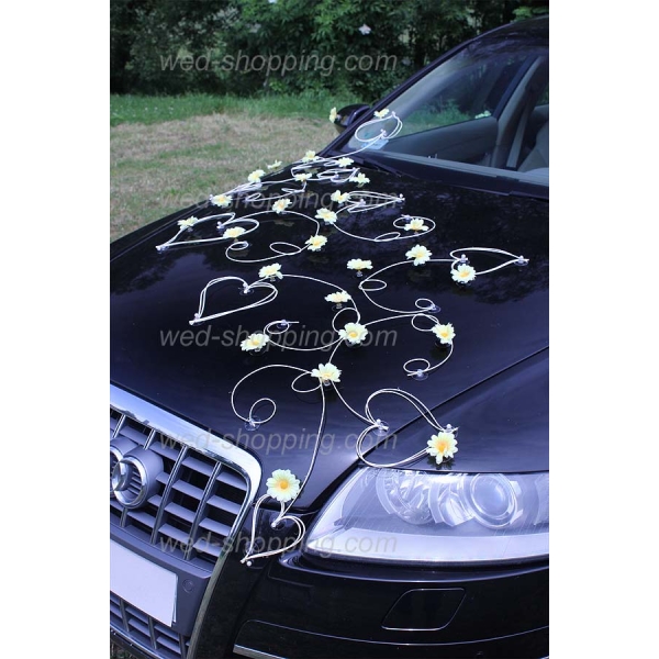 Décoration voiture marguerites jaunes