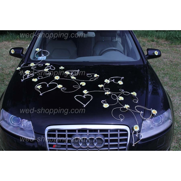 Décoration voiture marguerites jaunes