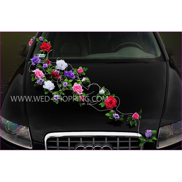 Decoration voiture mariage roses