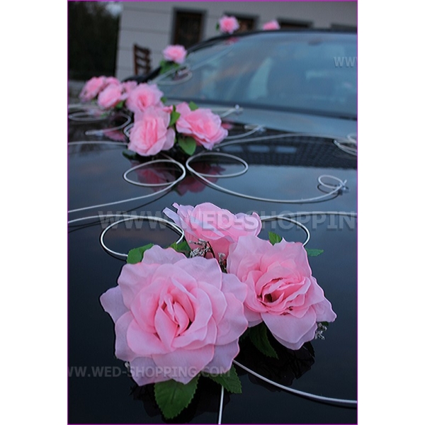 Decoration pour voiture de mariage rosé pâle roses