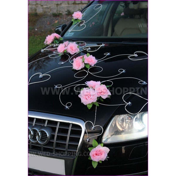 Decoration pour voiture de mariage rosé pâle roses