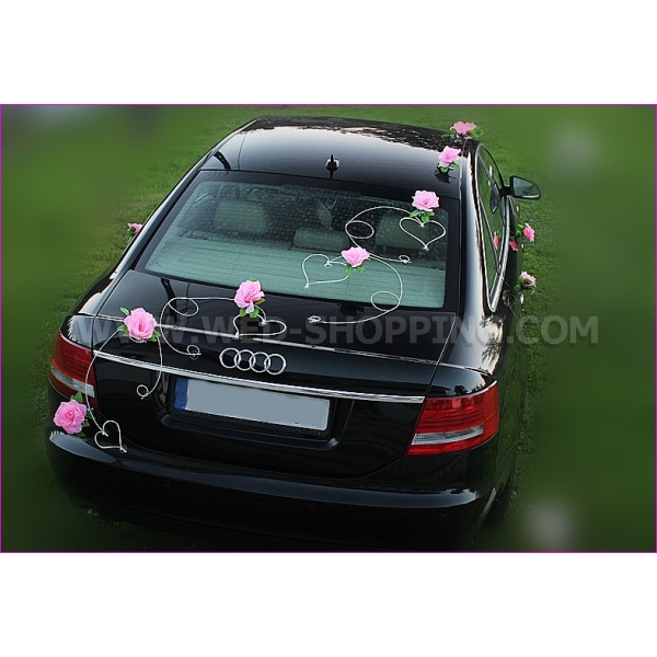 Decoration pour voiture de mariage rosé pâle roses
