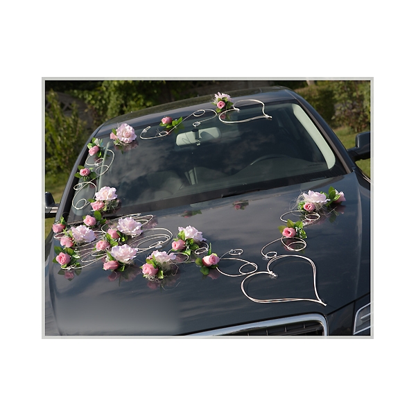 Décoration pour voiture de mariage roses roses