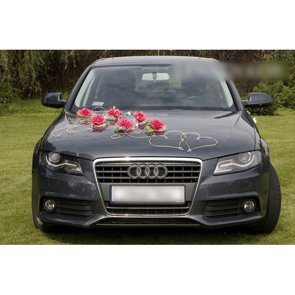 Coeurs et roses avec ventouses - voiture mariage décoration