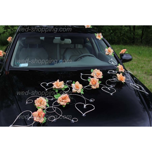 Decoration voiture de mariés roses SALMON et le coeur