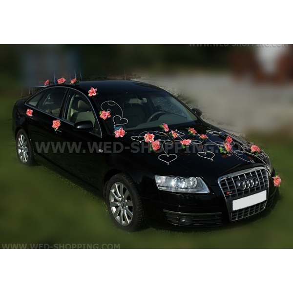 Decoration voiture Mariage Corail Roses