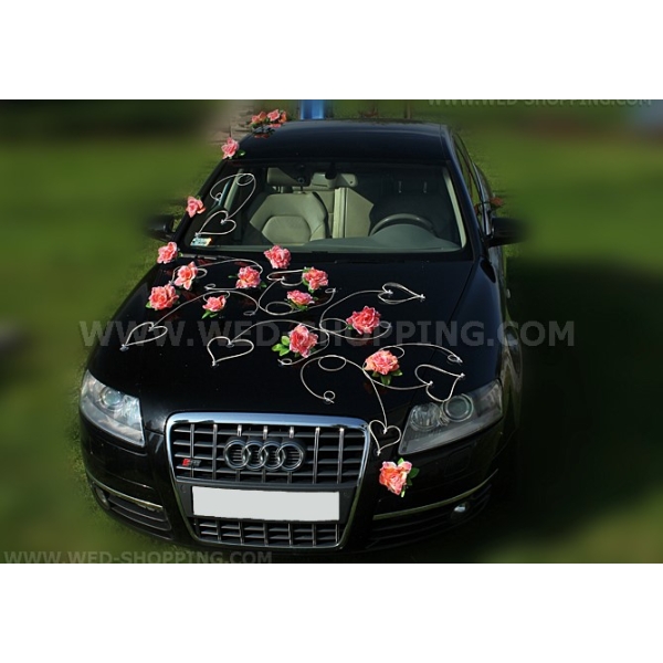 Decoration voiture Mariage Corail Roses