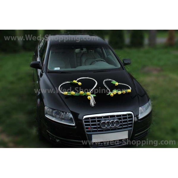 Décoration de voiture balai  tulipes jaunes