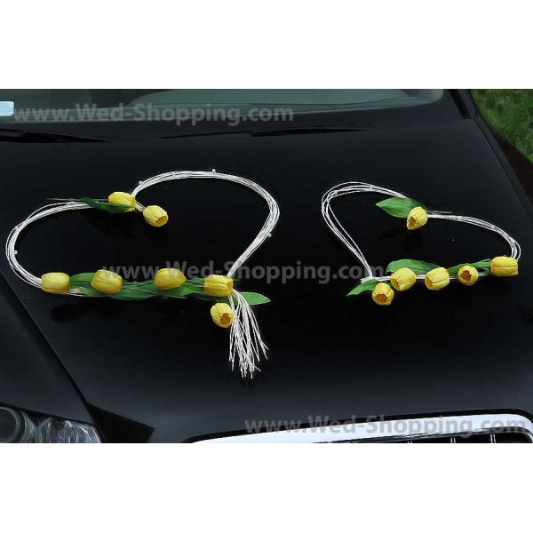 Décoration de voiture balai  tulipes jaunes